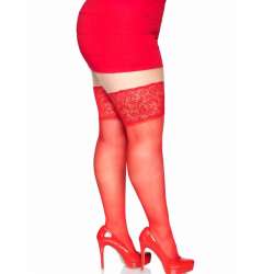 LEG AVENUE MEDIAS ROJAS AUTOADHESIVAS CON ENCAJE ANCHO PLUS SIZE