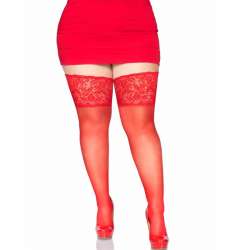 LEG AVENUE MEDIAS ROJAS AUTOADHESIVAS CON ENCAJE ANCHO PLUS SIZE