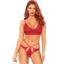 LEG AVENUE SET 2 PIEZAS CON TANGA DOBLE TIRANTA S M ROJO