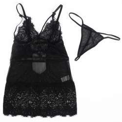 SUBBLIME BABYDOLL CON TIRANTES AJUSTABLES DE ENCAJE NEGRO S M