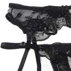 SUBBLIME SET DE 3 PIEZAS SUJETADOR TANGA LIGA ESTAMPADO FLORAL NEGRO S M