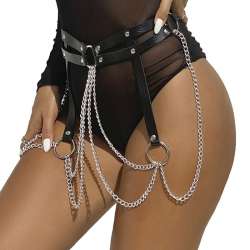 SUBBLIME CINTURON DE CADENAS ANILLAS CUERO NEGRO TALLA uNICA