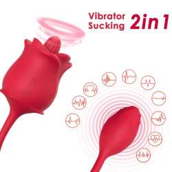 ARMONY ROSA 2 EN 1 ESTIMULADOR SUCCIoN VIBRADOR 10 MODOS CON COLA ROJO