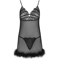 LIVCO CORSETTI FASHION ZERUNAM SET BABYDOLL TANGA NEGRO S M