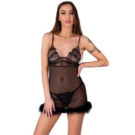 LIVCO CORSETTI FASHION ZERUNAM SET BABYDOLL TANGA NEGRO L XL