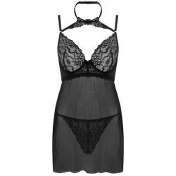 LIVCO CORSETTI FASHION BINELLA SET BABYDOLL TANGA NEGRO S M