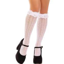 LEG AVENUE MEDIAS HASTA LA RODILLA CON VOLANTES BLANCO