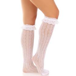 LEG AVENUE MEDIAS HASTA LA RODILLA CON VOLANTES BLANCO