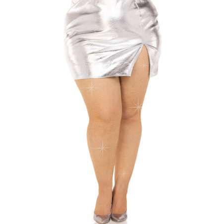 LEG AVENUE MEDIAS REJILLA CRISTALIZADA CARAMELO PLUS SIZE