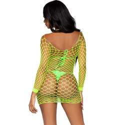 LEG AVENUE VESTIDO DE REJILLA MANGA LARGA VERDE TALLA uNICA