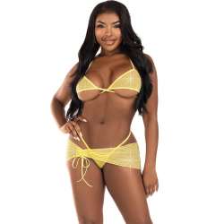 LEG AVENUE SET TRES PIEZAS DIAMANTES AMARILLO S M