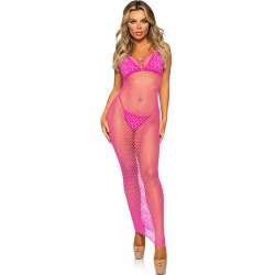 LEG AVENUE VESTIDO DE REJILLA LARGO FUCSIA TALLA uNICA