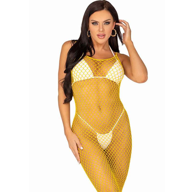 LEG AVENUE VESTIDO DE REJILLA LARGO AMARILLO TALLA uNICA