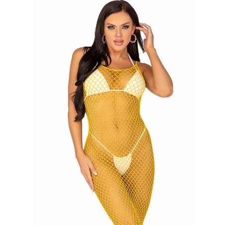 LEG AVENUE VESTIDO DE REJILLA LARGO AMARILLO TALLA uNICA