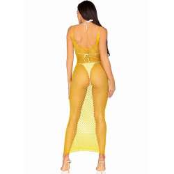 LEG AVENUE VESTIDO DE REJILLA LARGO AMARILLO TALLA uNICA