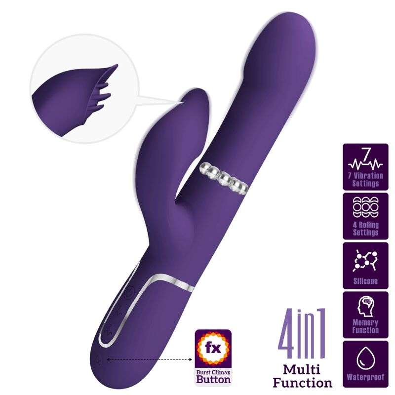 PRETTY LOVE ZALIN VIBRADOR RABBIT PERLAS 4 EN 1 MORADO