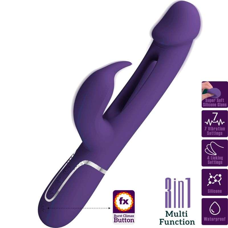 PRETTY LOVE KAMPAS VIBRADOR RABBIT 3 EN 1 MULTIFUNCIoN CON LENGUA VIOLETA