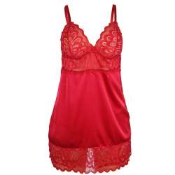 SUBBLIME BABYDOLL SATINADO CON ENCAJE ROJO S M