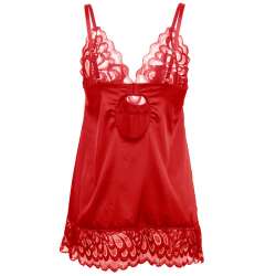 SUBBLIME BABYDOLL SATINADO CON ENCAJE ROJO S M