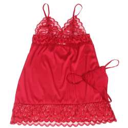 SUBBLIME BABYDOLL SATINADO CON ENCAJE ROJO S M