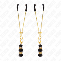 KINK PINZAS PARA PEZONES DORADA FINA CON TRIPLE BOLA DE VIDRIO NEGRO 7 CM