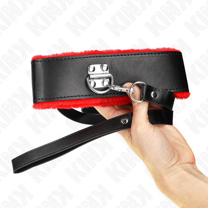 KINK COLLAR CON CORREA 116 CM DE PIEL ROJO AJUSTABLE 40 48 CM X 6 CM