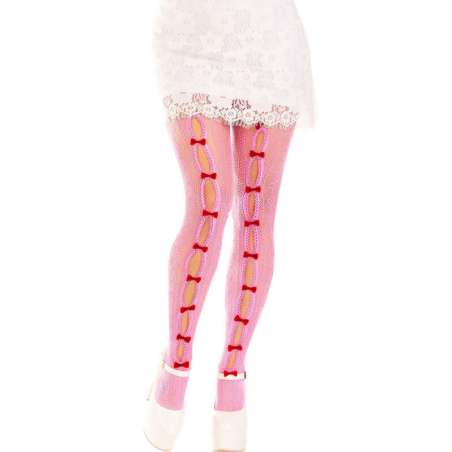 LEG AVENUE MEDIAS CON ABERTURAS CORAZON LAZOS ROSA