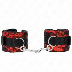 KINK MUaEQUERAS CORTAS DE ENCAJE TERCIOPELO Y UNIaN DE NYLON ROJO NEGRO 23 X 65 CM