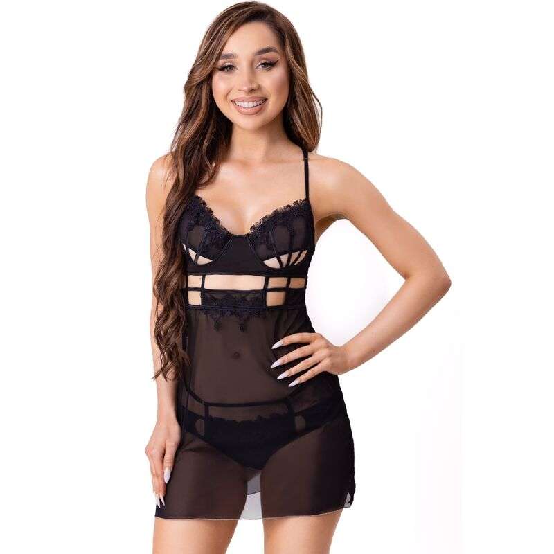 LIVCO CORSETTI FASHION MAIA 20247 BABYDOLL TANGA NEGRO S M