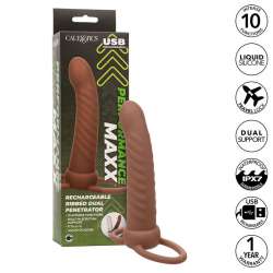 CALEXOTICS MAXX DOBLE PENETRADOR ACANALADO 10 VIBRACIONES MULATO