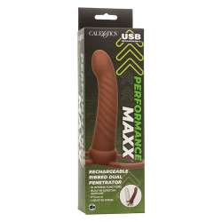 CALEXOTICS MAXX DOBLE PENETRADOR ACANALADO 10 VIBRACIONES MULATO