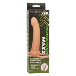 CALEXOTICS MAXX DOBLE PENETRADOR ACANALADO 10 VIBRACIONES NATURAL